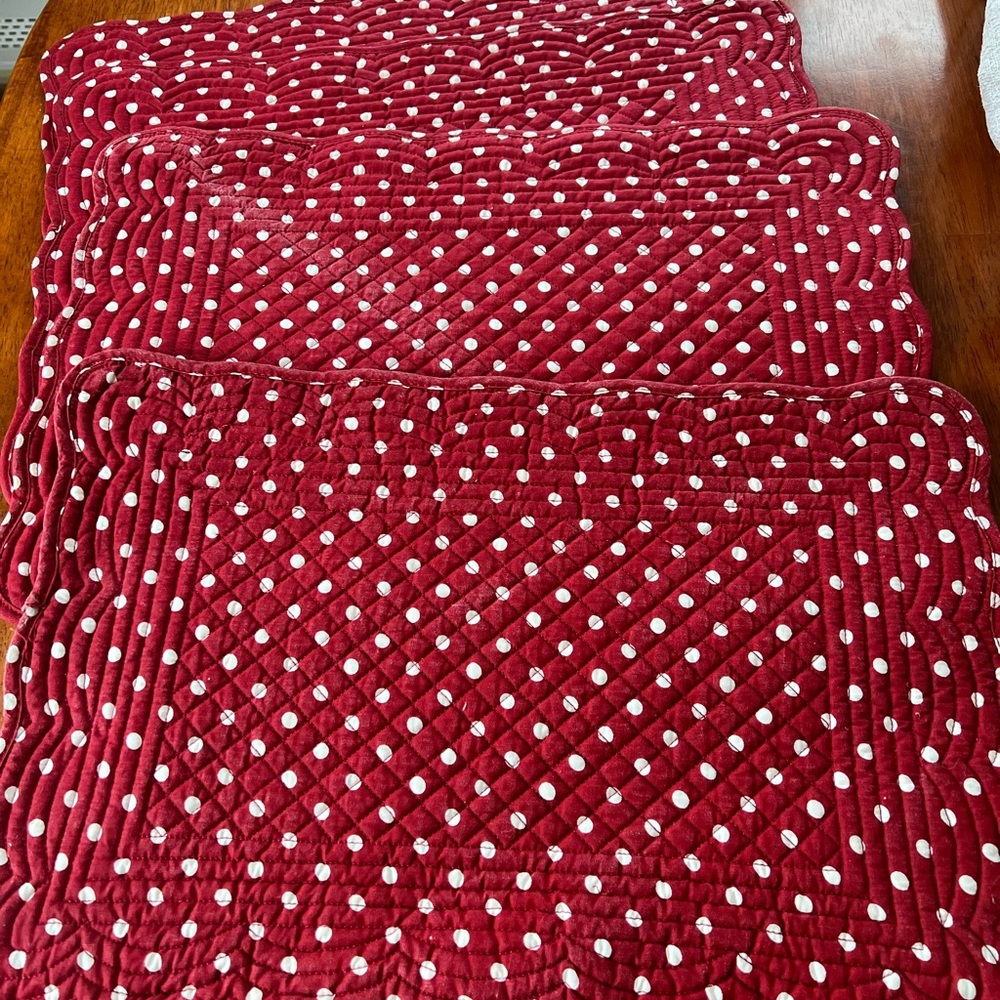 Red Quilted Placemats with White Polka Dots